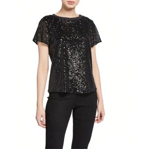 NWT · PARKER · Anna Sequin Short Sleeve Crew Neck Top in Black Sz XS